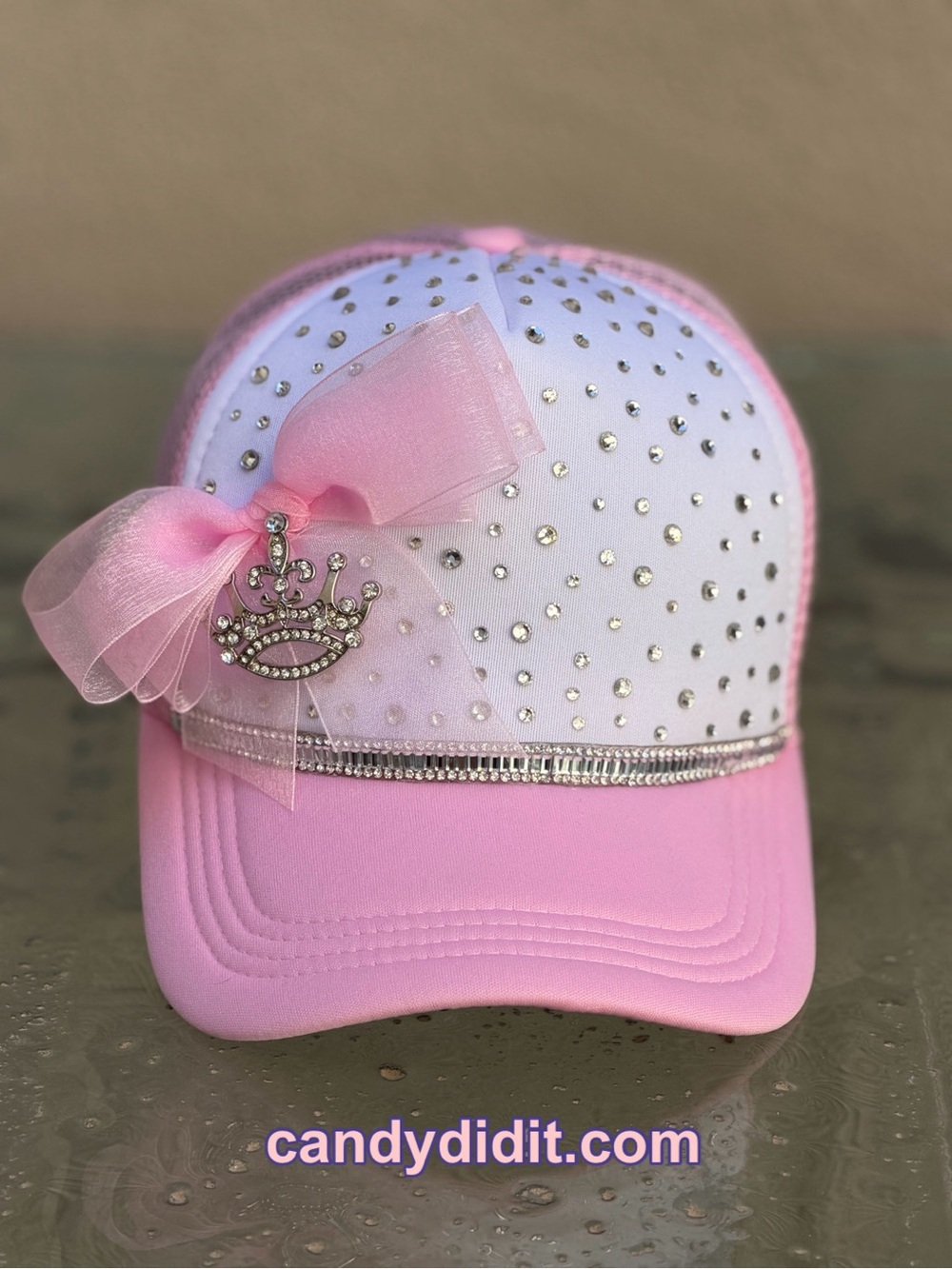 NWT Bow, Bling And Crown Handmade Trucker Hat By Candy Did It!
